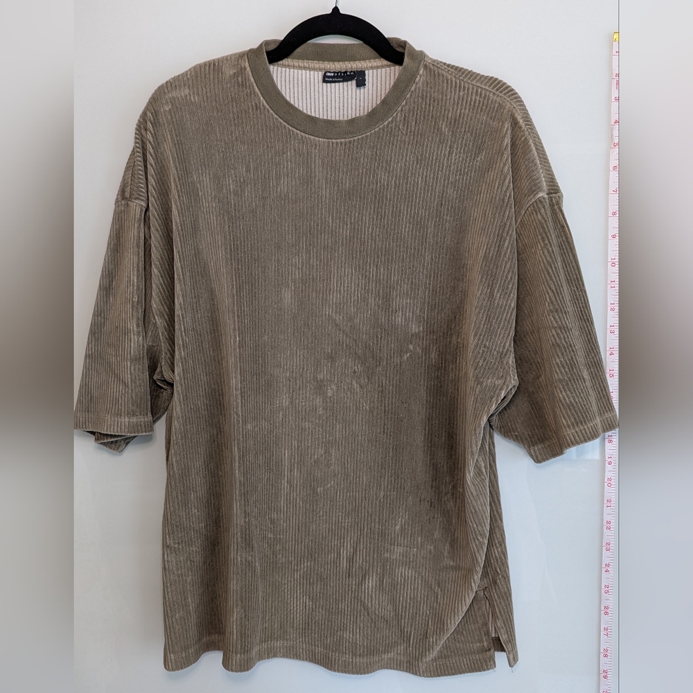 Ribbed Oversized Olive Velvet-like ASOS T-Shirt